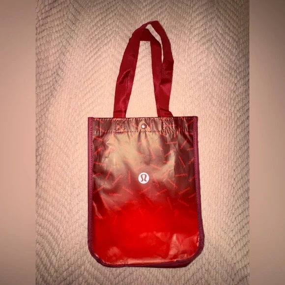Lululemon Red Ombre Snap Top Shopping Tote Bag Reusable Retail Paper 11.5”X9” - Picture 2 of 4